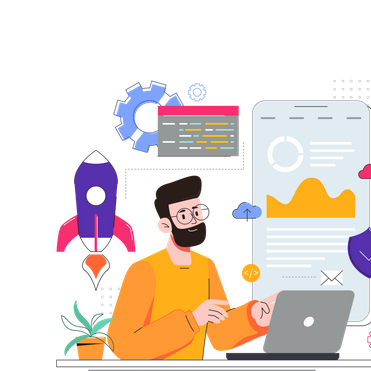 man working on responsive web development illustration download in svg png gif file formats website design pack illustrations 4759506 e1751486478708